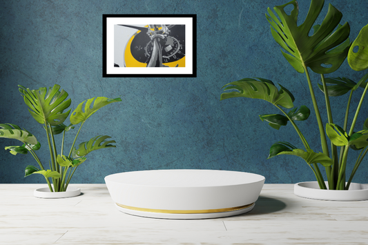 TMB-3 Avenger 309 WWII bomber vinyl screen print by Claire Davis of InkBird, yellow and black abstract art, unframed, modern decor.
