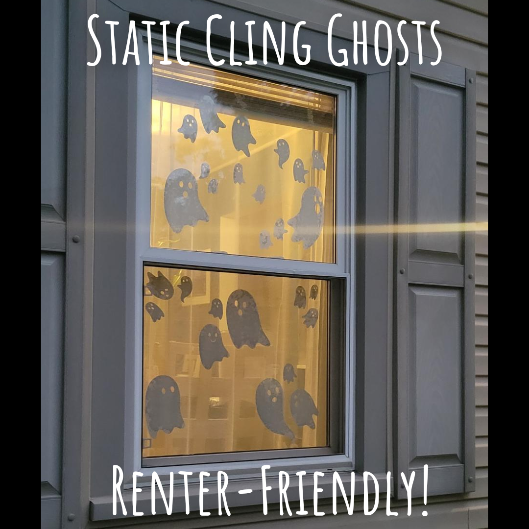 InkBird Print Studio vinyl ghost window clings in white, adhesive-free and renter-friendly, showcased on gray-shuttered glass.