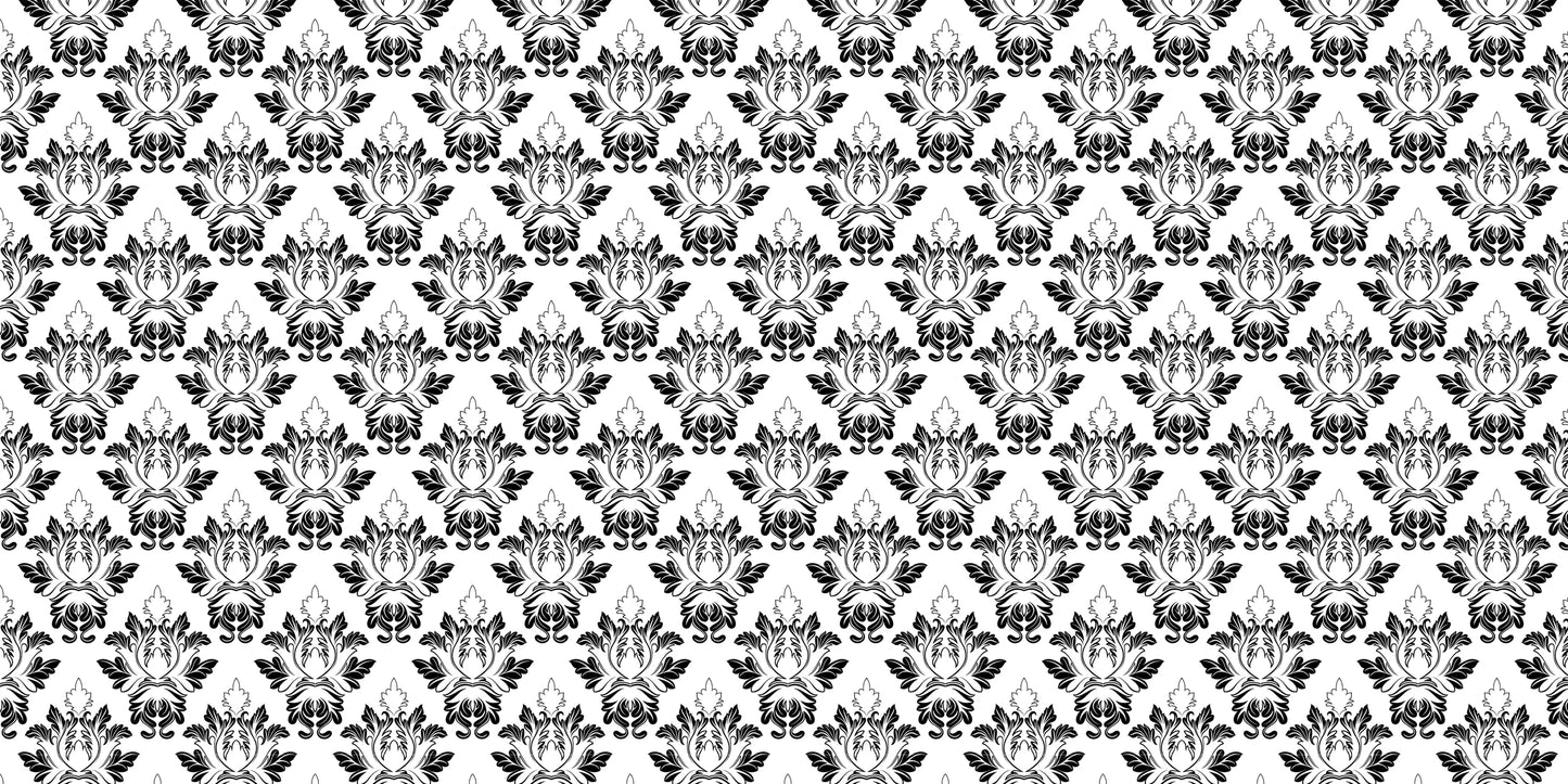 InkBird Print Studio’s vinyl wrapping paper with black and white damask floral pattern, symmetrical leaves, elegant 24x36 inch sheet.