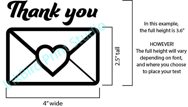 Vinyl mailbox decal, 4x2.5, features Thank you with black envelope outline and heart; adhesive-backed by InkBird Print Studio.
