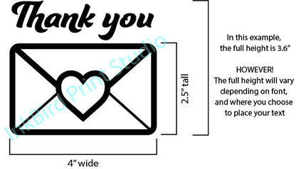 Vinyl mailbox decal, 4x2.5, features Thank you with black envelope outline and heart; adhesive-backed by InkBird Print Studio.